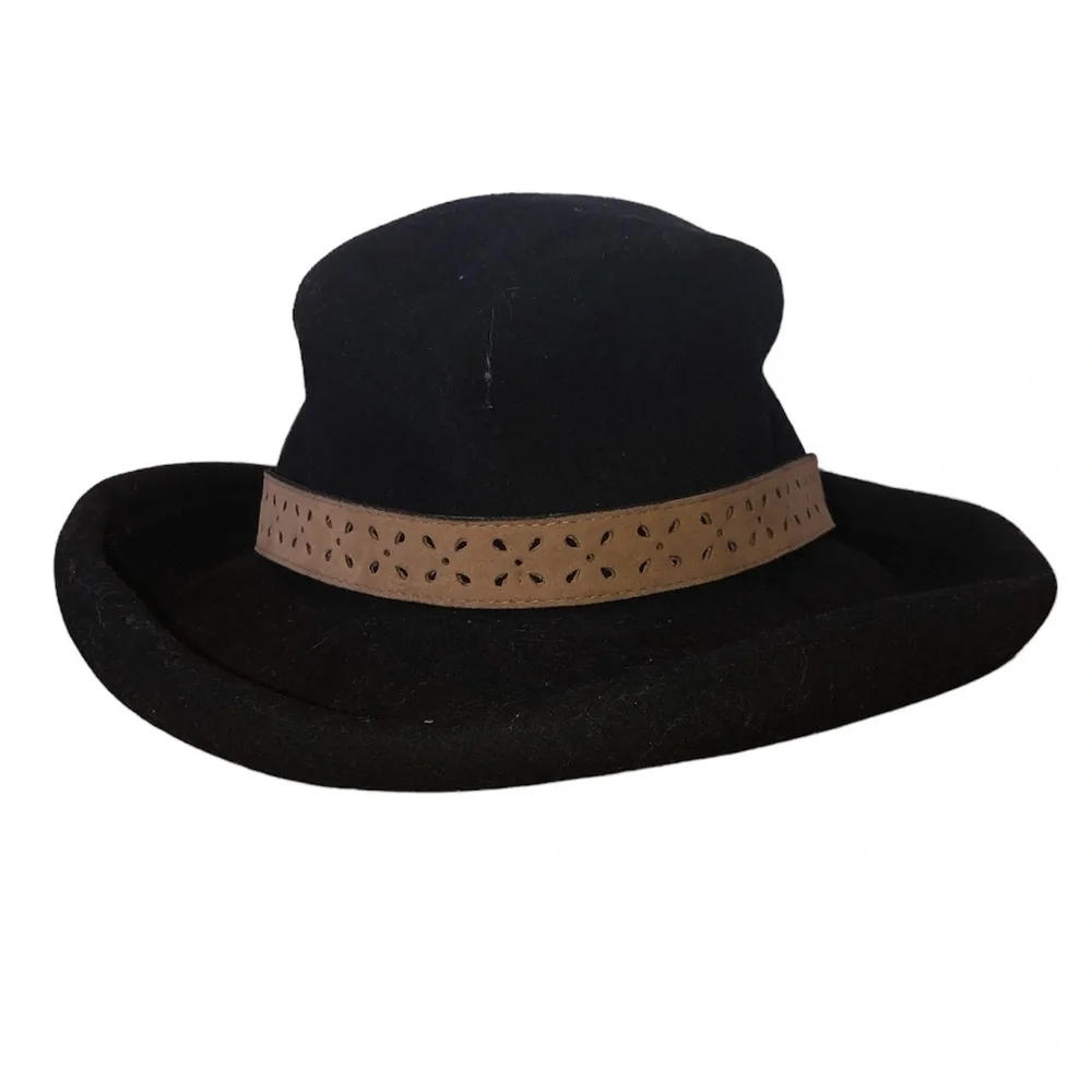 THE SCALA COLLECTION Hat Women's Size O/S Black/Brown Cowboy Wool Made In USA